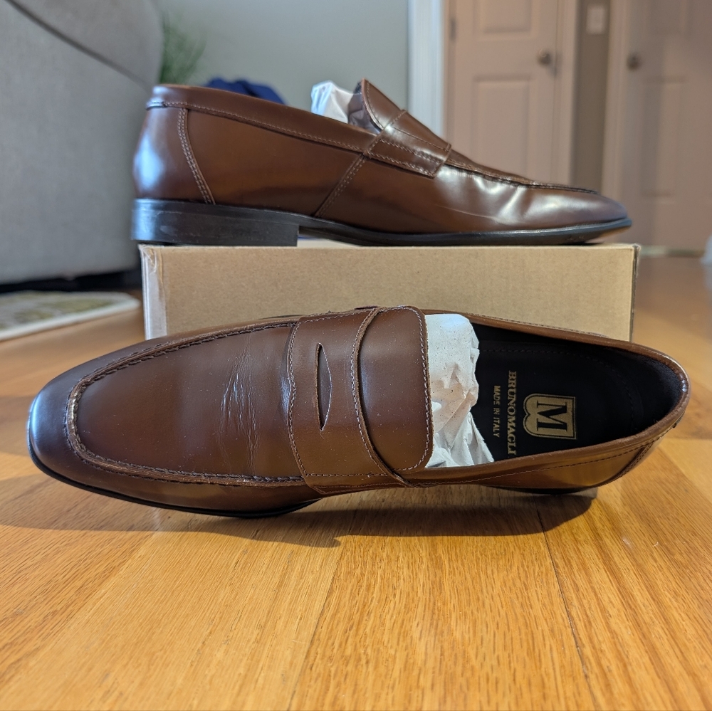 Bruno Magli Calabria Men’s Leather Penny Loafer Dress Shoes Brown Sz 7